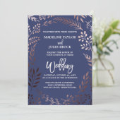 Elegante Rose Gold und Marine | Blendrahm Einladung (Stehend Vorderseite)