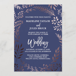 Elegante Rose Gold und Marine | Blendrahm Einladung