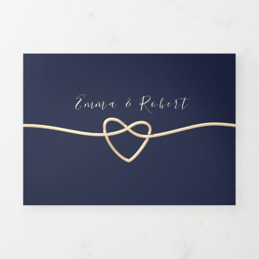 Elegante Rose Gold und Navy Blue Wedding Dreifach Gefaltete Einladung (Cover)