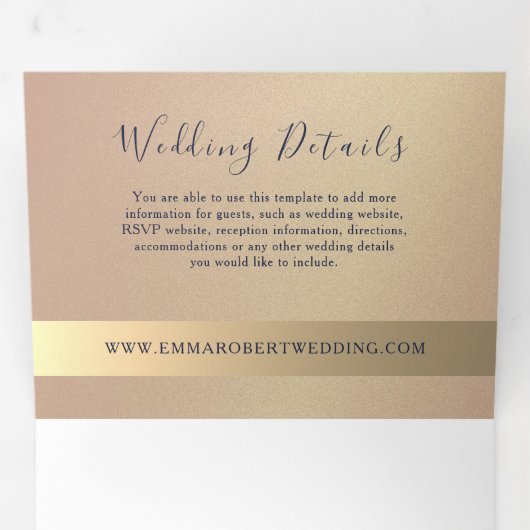 Elegante Rose Gold und Navy Blue Wedding Dreifach Gefaltete Einladung (Innen Erste Seite)