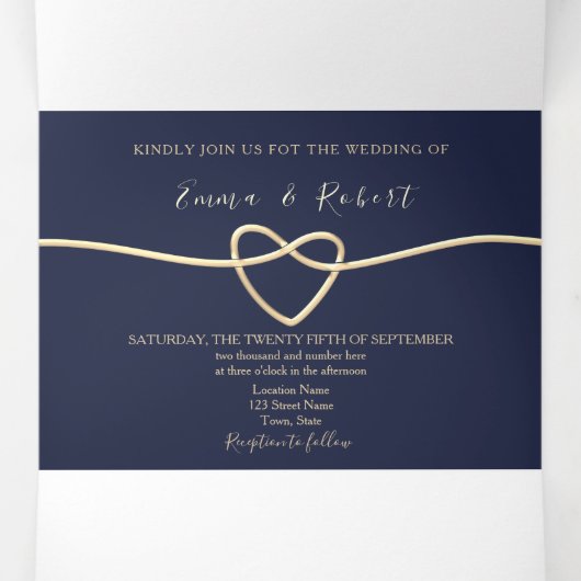 Elegante Rose Gold und Navy Blue Wedding Dreifach Gefaltete Einladung (Innenseite Mitte)