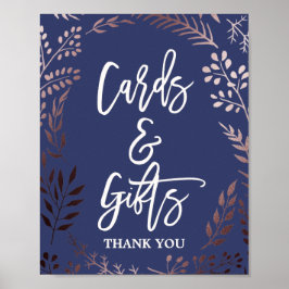Elegante Rose Gold- und Navy Cards & Gifts Zeichen Poster