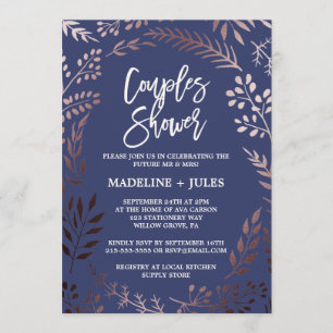 Elegante Rose Gold und Navy Couples Dusche Einladung