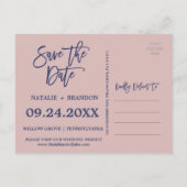 Elegante Rose Gold und Navy Hochzeit speichern das Ankündigungspostkarte (Rückseite)