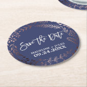 Elegante Rose Gold und Navy Hochzeit speichern das Runder Pappuntersetzer (Angewinkelt)