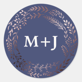 Elegante Rose Gold und Navy Hochzeiten Umschlag Au Runder Aufkleber
