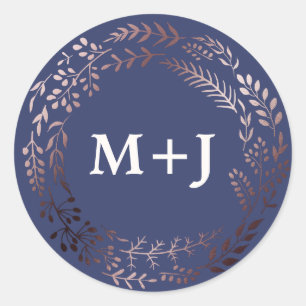 Elegante Rose Gold und Navy Hochzeiten Umschlag Au Runder Aufkleber