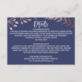 Elegante Rose Gold und Navy Wedding Details Card Begleitkarte