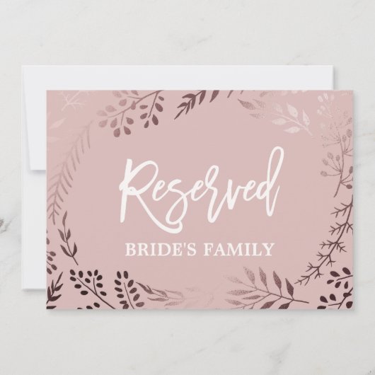Elegante Rose Gold und Rosa Hochzeit "Reserviert" (Rückseite)