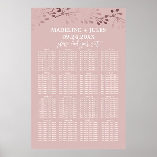 Elegante Rose Gold und Rosa Hochzeitsstift Poster (Vorne)