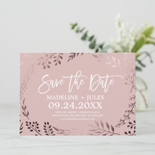Elegante Rose Gold und Rosa Save the Date Karte (Stehend Vorderseite)