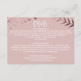 Elegante Rose Gold und Rosa Wedding Details Card Begleitkarte