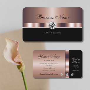 Elegante Rose Gold und Schwarz mit Imitaten Diaman Visitenkarte