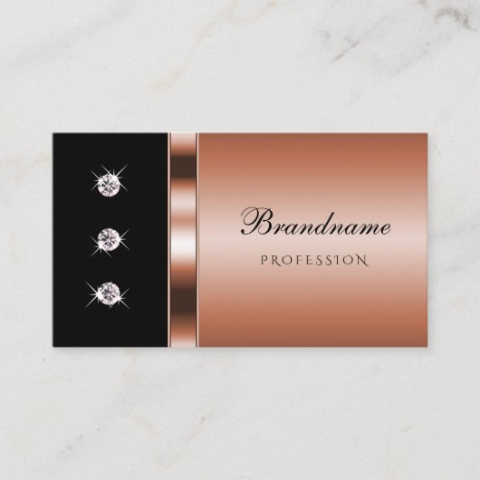 Elegante Rose Gold und Schwarz mit Imitaten Rhines Visitenkarte (Vorderseite)