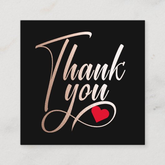 Elegante Rose Gold und Schwarz Vielen Dank Quadratische Visitenkarte (Vorderseite)