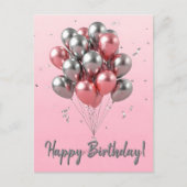 Elegante Rose Gold und Silberballons Geburtstag Postkarte (Vorderseite)