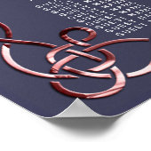 Elegante Rose Gold Vines Navy Blue Seating Chart Poster (Ecke)