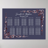 Elegante Rose Gold Vines Navy Blue Seating Chart Poster (Vorne)