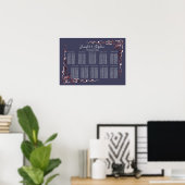 Elegante Rose Gold Vines Navy Blue Seating Chart Poster (Heimbüro)