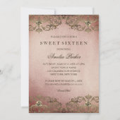 Elegante Rose Gold Vintag Damask 16 . Geburtstag Einladung (Rückseite)