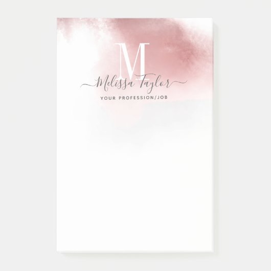 Elegante Rose Gold Wasserfarbe Abstrakt Mit Monogr Post-it Klebezettel (Vorderseite)