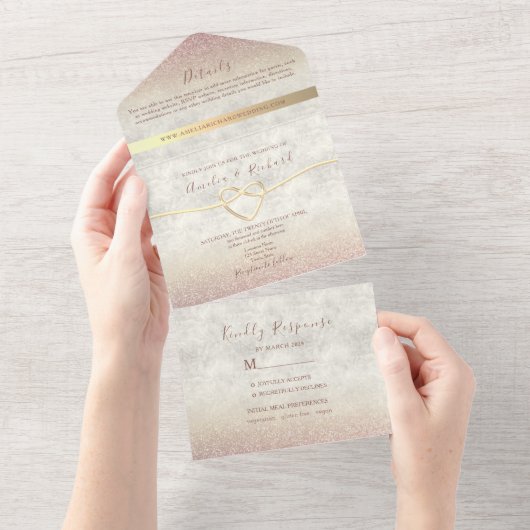 Elegante Rose Gold Wedding All In One Einladung (Abreißen)