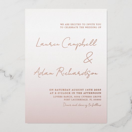 Elegante Rose Gold Wedding Folieneinladung (Vorderseite)