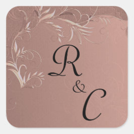 Elegante Rose Gold Wedding Mit Monogramm Quadratischer Aufkleber