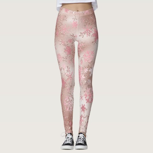 Elegante Rose Gold Weihnachten Snowflake Muster Leggings (Vorderseite)