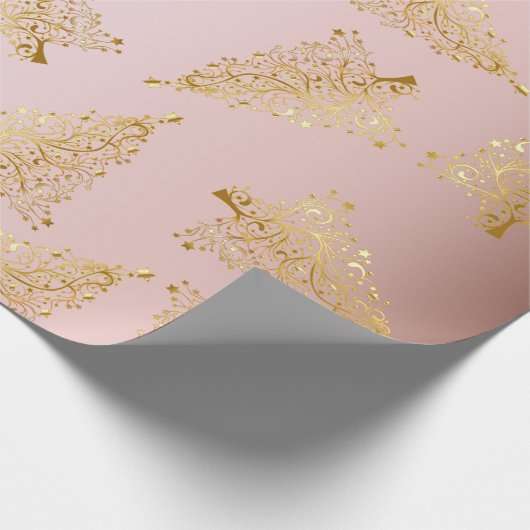 Elegante Rose Gold Weihnachtsbaum Muster Geschenkpapier (Ecke)