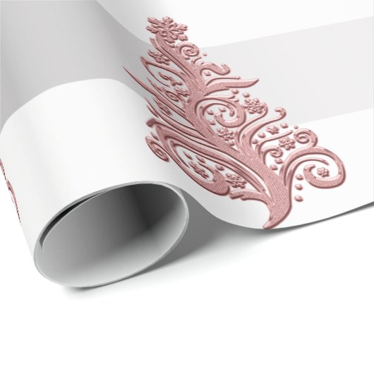 Elegante Rose Gold Weihnachtsbaummuster Geschenkpapier (Rolleneckpunkt)