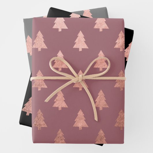 Elegante Rose Gold Weihnachtsbaumstruktur Geschenkpapier Set (Beispiel)