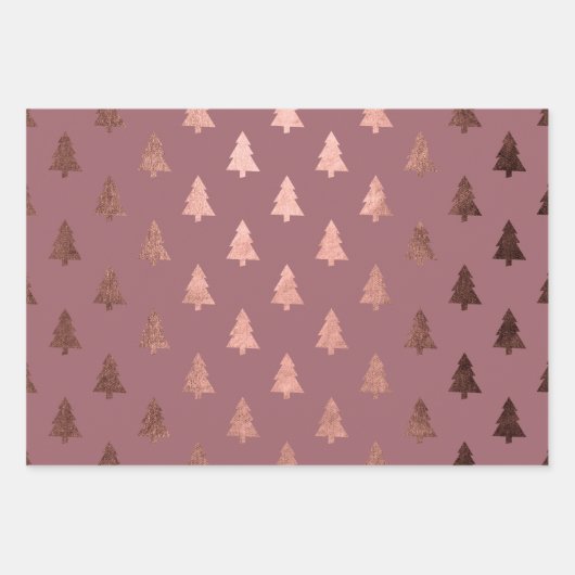 Elegante Rose Gold Weihnachtsbaumstruktur Geschenkpapier Set (Vorderseite)