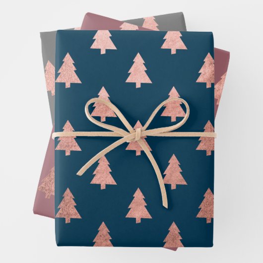Elegante Rose Gold Weihnachtsbaumstruktur Geschenkpapier Set (Beispiel)