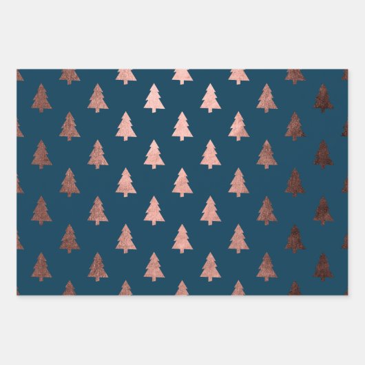 Elegante Rose Gold Weihnachtsbaumstruktur Geschenkpapier Set (Vorderseite)