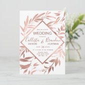 Elegante Rose Gold Weiße Blätter Hochzeit Einladung (Stehend Vorderseite)