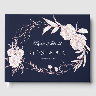 Elegante Rose Gold Weiße Blume Geometrische Hochze Gästebuch
