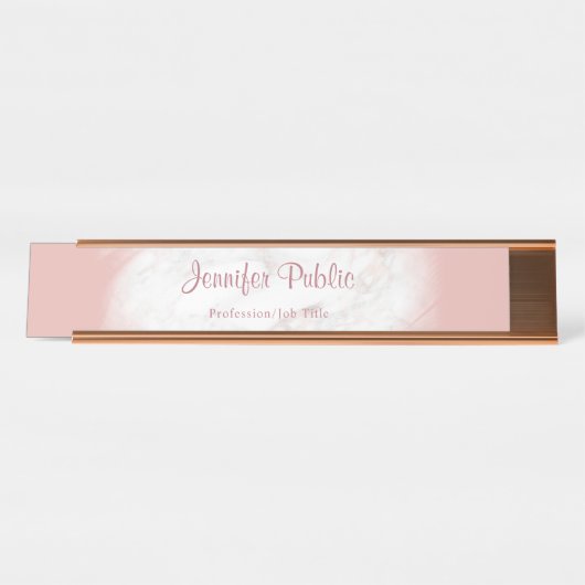 Elegante Rose Gold Weiße Marmorvorlage Moderne Schreibtischnamensplakette (Vorderseite )