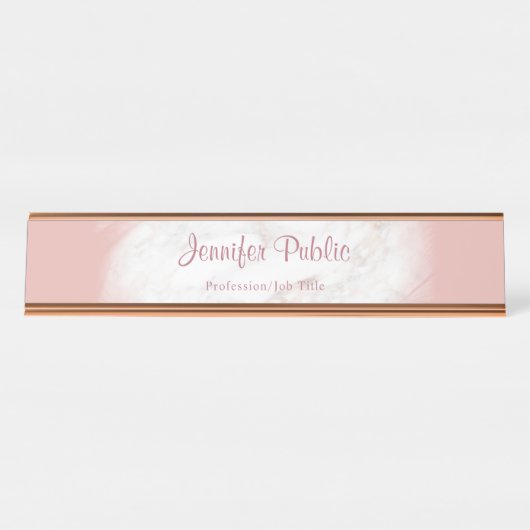 Elegante Rose Gold Weiße Marmorvorlage Moderne Schreibtischnamensplakette (Vorderseite )