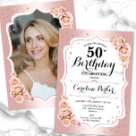 Elegante Rose Gold Weißes Foto 50. Geburtstag Einladung<br><div class="desc">Elegante florale feminine 50. Geburtstagseinladung mit Ihrem Foto auf der Kartenrückseite. Glam-Design mit Imitate Glitzer Rose Gold . Ermöglicht Rosen in Rosa, Skript-Schriftart und Konfetti. Ideal für ein stilvolles Party für Erwachsene. Personalisieren Sie Ihre persönlichen Daten. Kann für jedes Alter angepasst werden! Gedruckte Zazzle Einladungen oder Sofortdownload digitalen druckbaren Vorlage....</div>