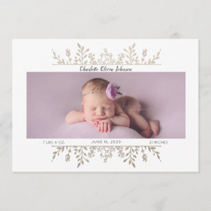 Elegante Rose Gold Weißes Foto Geburtsankündigung Ankündigung