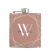 Elegante Rose Gold White Monogram Geometric Name Flachmann (Vorderseite)