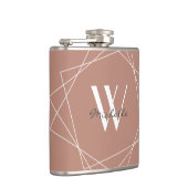 Elegante Rose Gold White Monogram Geometric Name Flachmann (Rechts)