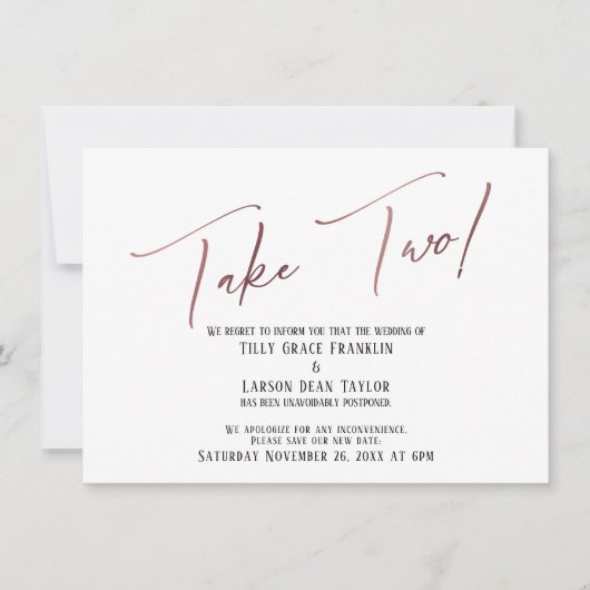 Elegante Rose Gold Zwei verspätete Hochzeiten Einladung (Vorderseite)