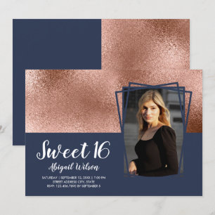 Elegante Rose goldblau 16 . Geburtstag Geburtstag Einladung