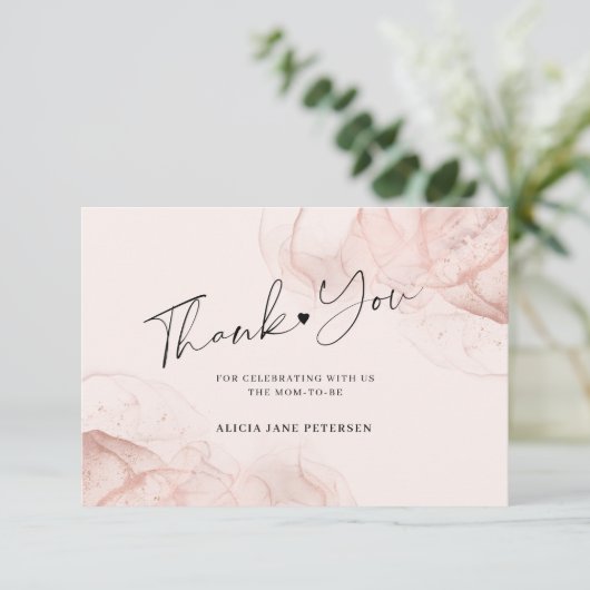 Elegante Rose Goldbrush Babydusche Danke (Stehend Vorderseite)