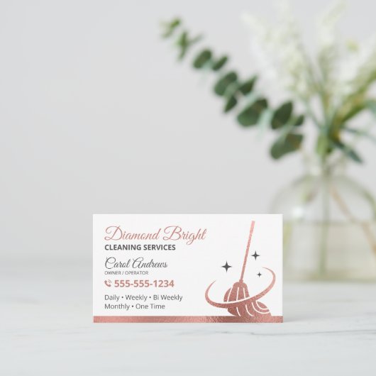 Elegante Rose Golden Foil Janitorial House Reinigu Visitenkarte (Stehend Vorderseite)