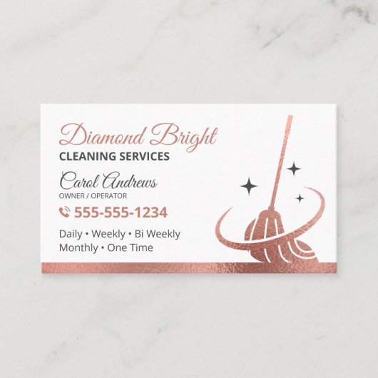 Elegante Rose Golden Foil Janitorial House Reinigu Visitenkarte (Vorderseite)