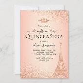 Elegante Rose Golden Paris Night Theme Quinceanera Einladung (Vorderseite)