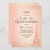 Elegante Rose Golden Paris Night Theme Quinceanera Einladung (Vorne/Hinten)